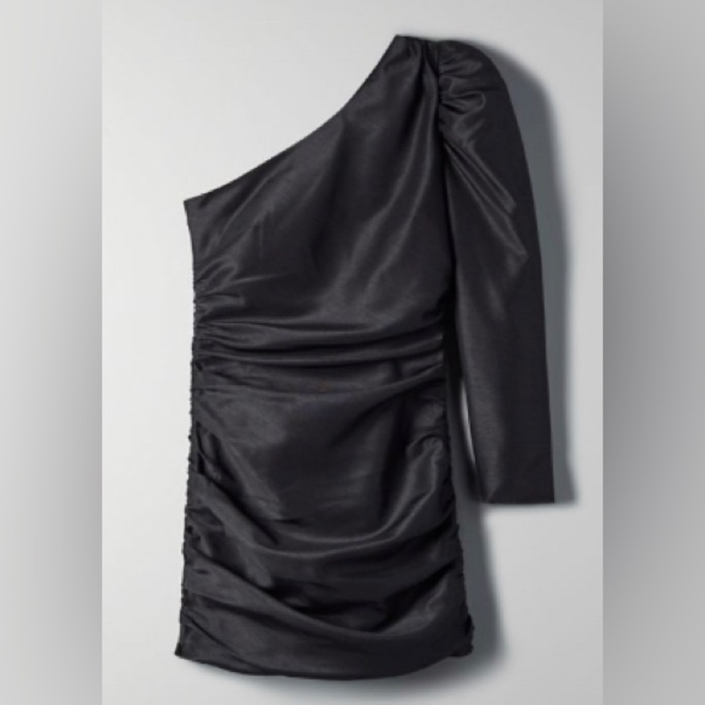 NWOT Aritzia - Wilfred one sleeve ruched mini dress